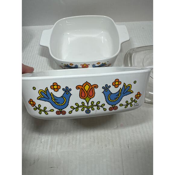 CorningWare Country Festival Blue Birds (2) 1QT Casserole Dishes (1) Lid A-1-B - Picture 2 of 7